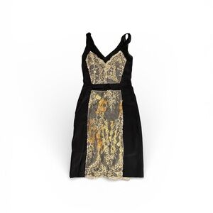 Nicole Miller Black and Gold Lace Midi Dress